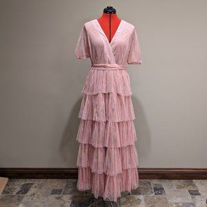 ASOS Anaya with Love Pink Short Sleeve Tiered Maxi Dress Women's Size 10 NWT